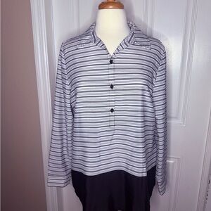 Chico's Size 1 (M) Black and White Striped Popover long sleeved Tunic